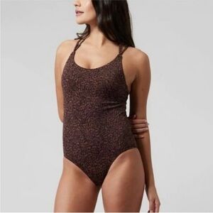 Athleta Swimsuit Strappy Open Back Floral Animal Print One Piece